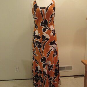 Vintage Spiegel 100% Linen Floral Orange/Brown/White Maxi Dress